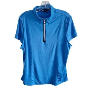 DKNY Golf Polo Short Sleeve Women's Quarter Zip Shirt Snap Large Tennis Travel